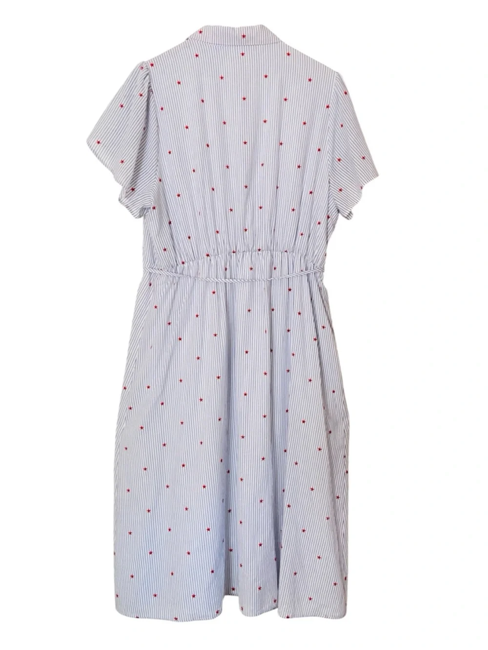 Draper James RSVP XL Blue Stripe Red Star Midi Shirt Dress Lined